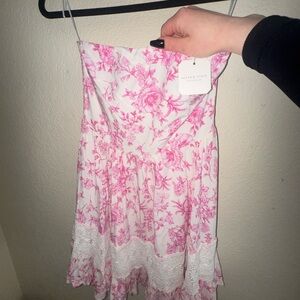 Altar’d State Pink and White Strapless Floral Dress Women’s Small